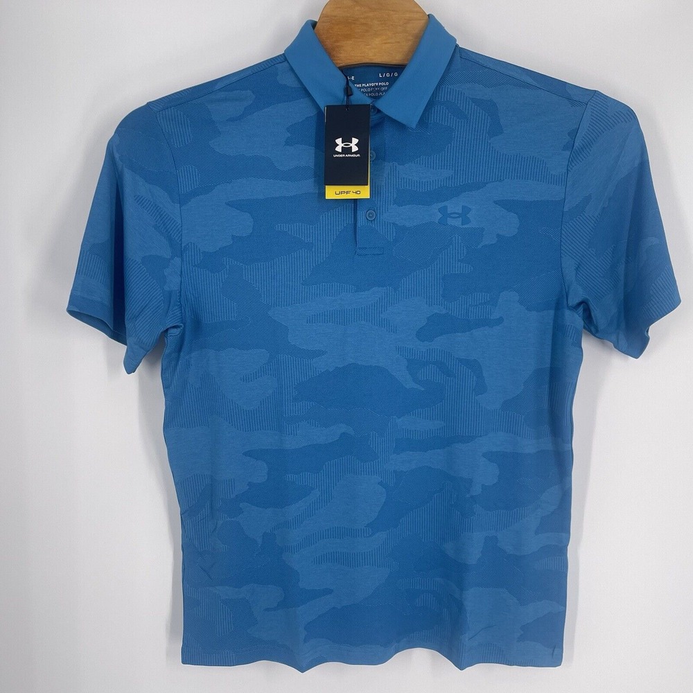 Under Armour Golf Playoff 3.0 Printed Blue Camo  Polo Shirt‎ UPF 40 Men's Large